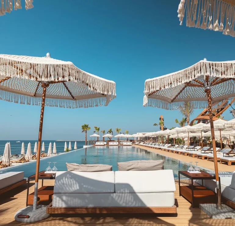 Poolside loungers at Be Beach