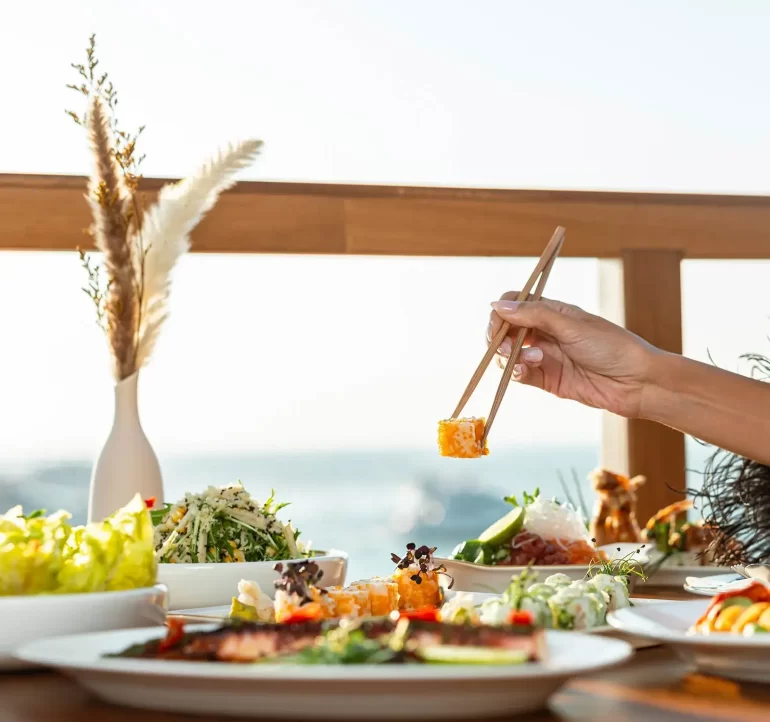 Food served beside the water at Be Beach