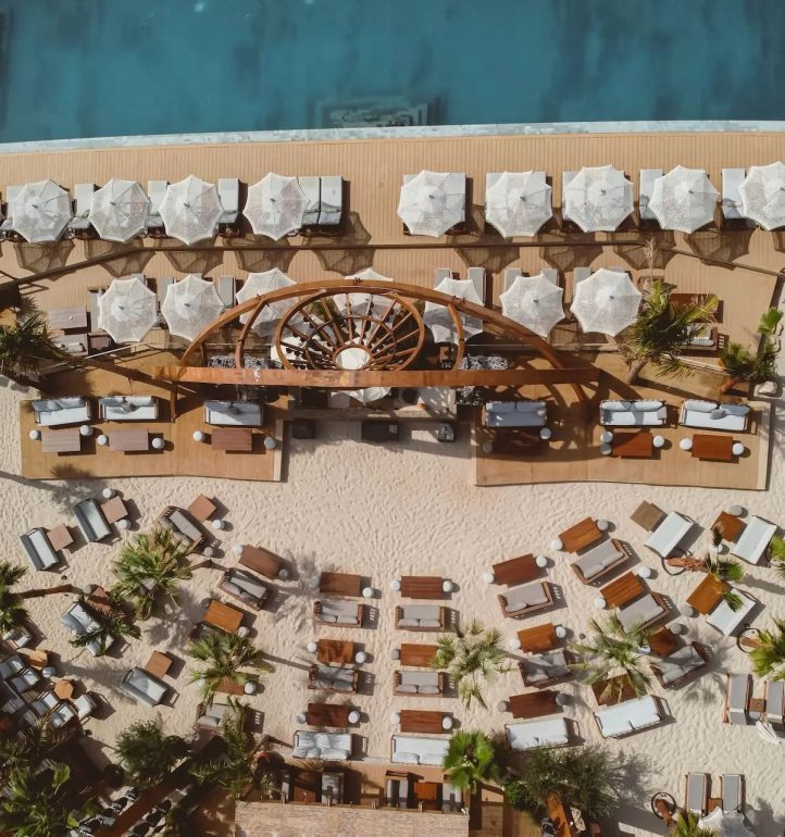 Be Beach pool and seating seen from above
