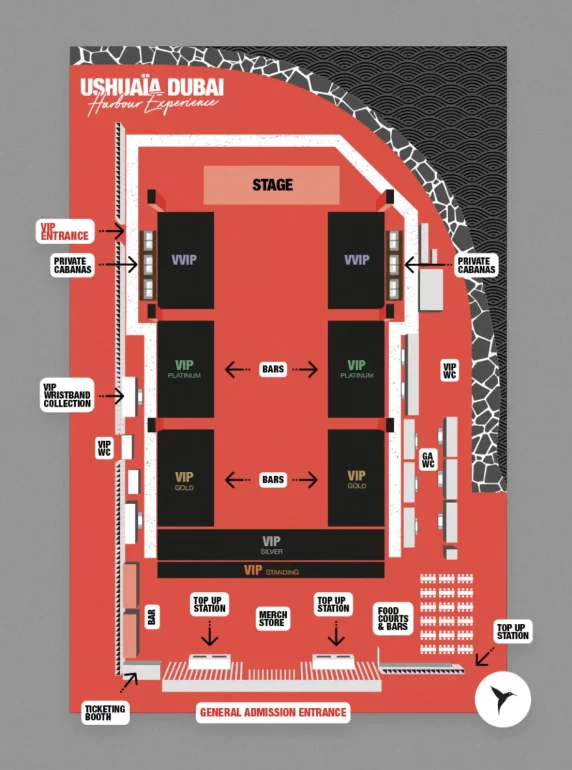 Illustrative Ushuaïa Dubai event seating arrangement