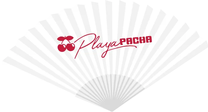 White fan with the red Playa Pacha identity